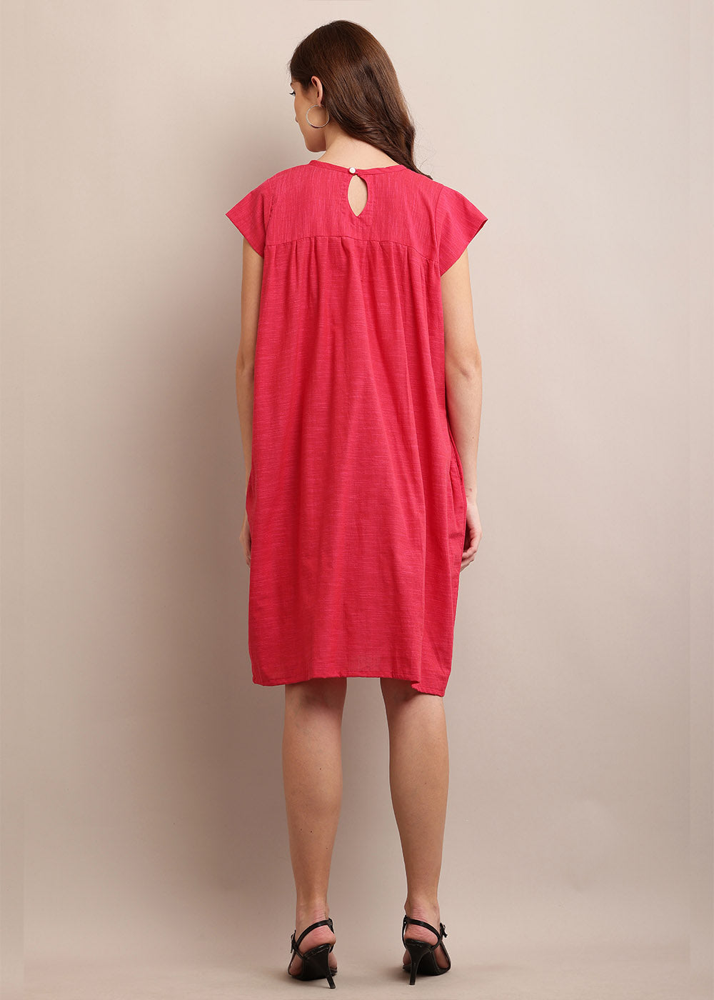 Cap Sleeve Loose Pink Colour Dress
