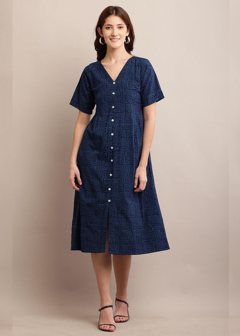 Indigo Blue Block Printed Dress