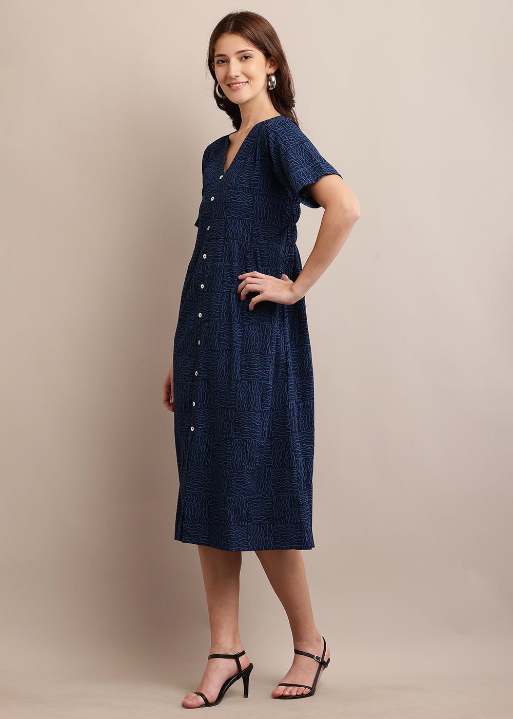 Indigo Blue Block Printed Dress