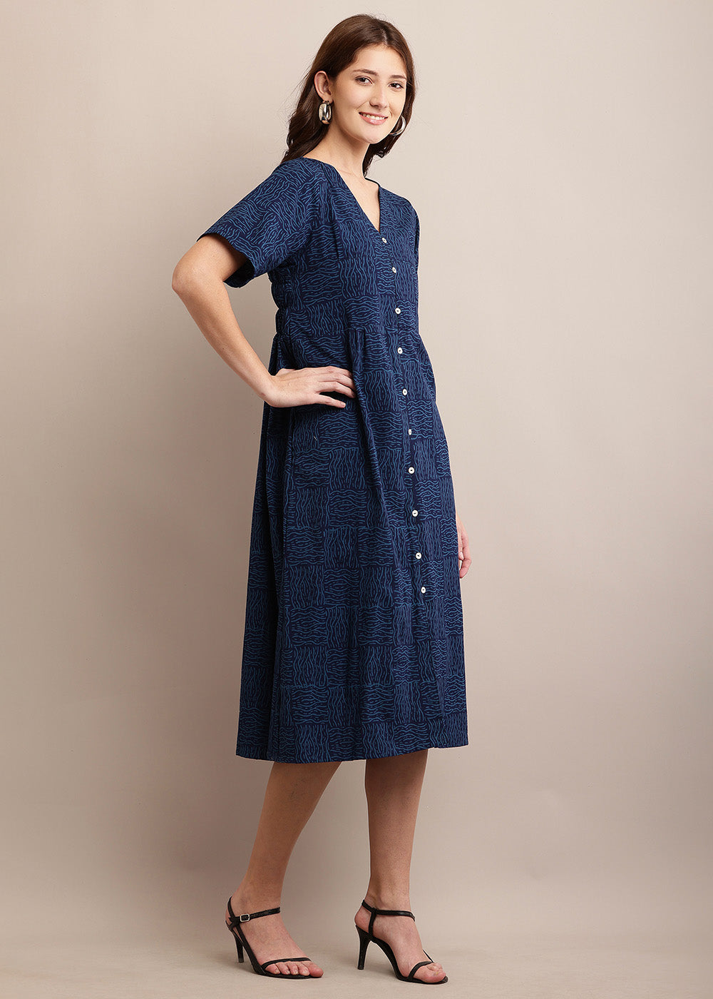Indigo Blue Block Printed Dress