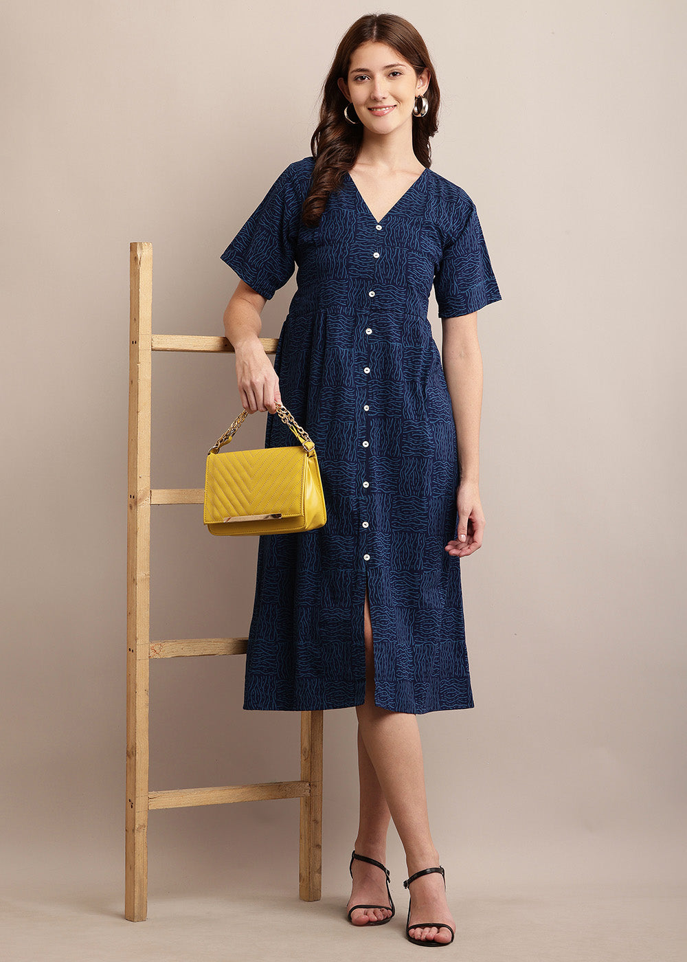 Indigo Blue Block Printed Dress