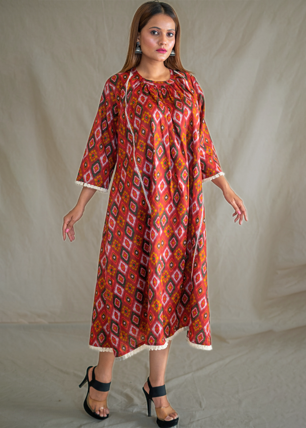 Crew Neck Gather A-Line Dress