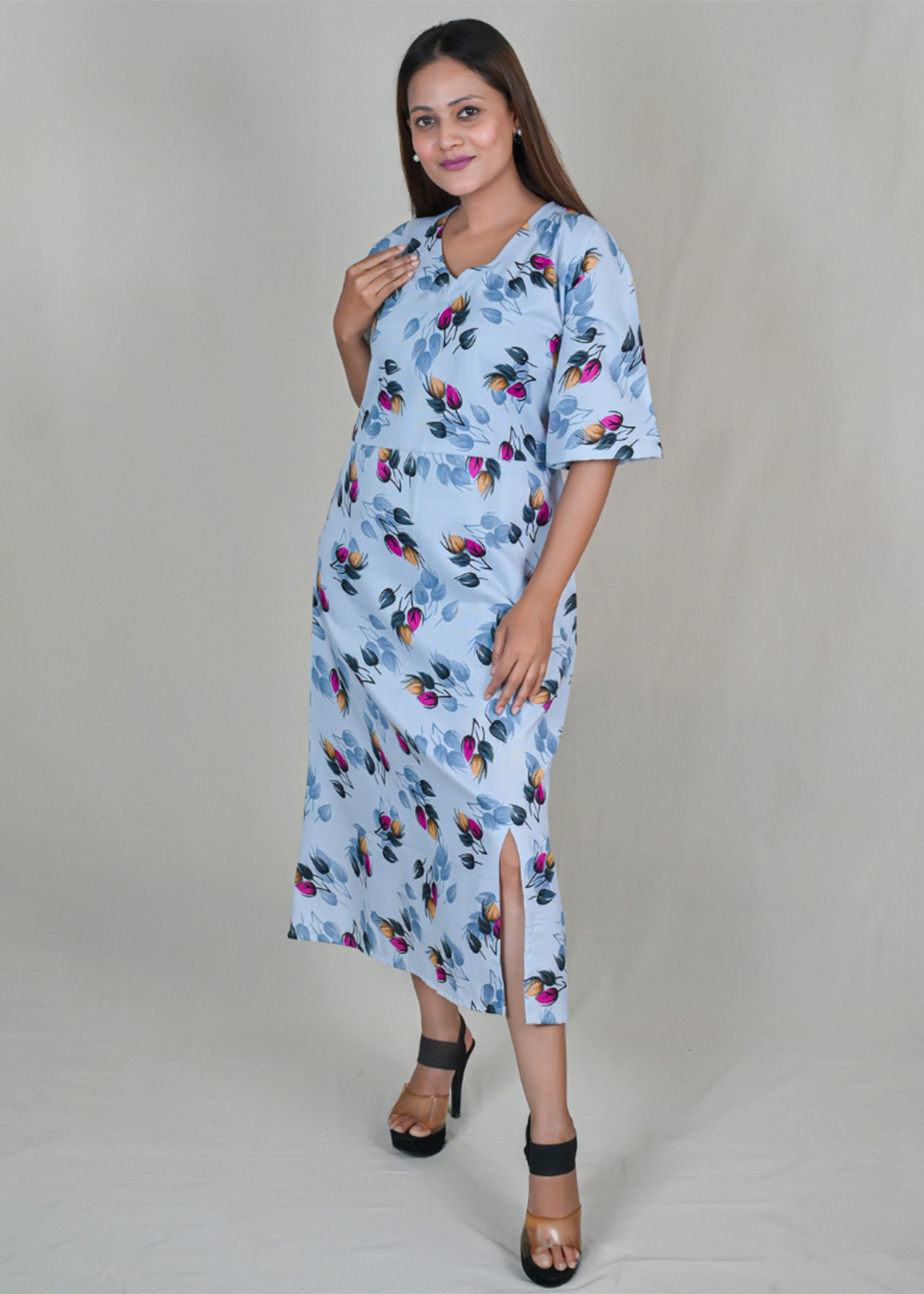 Kimono Sleeves Dress With Side Slits