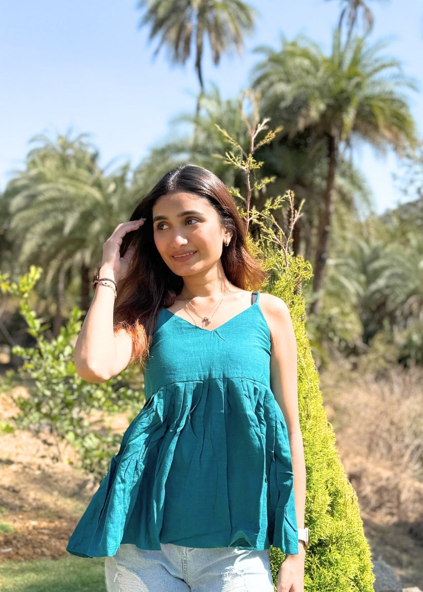Solid Teal Colour Styled Back Top