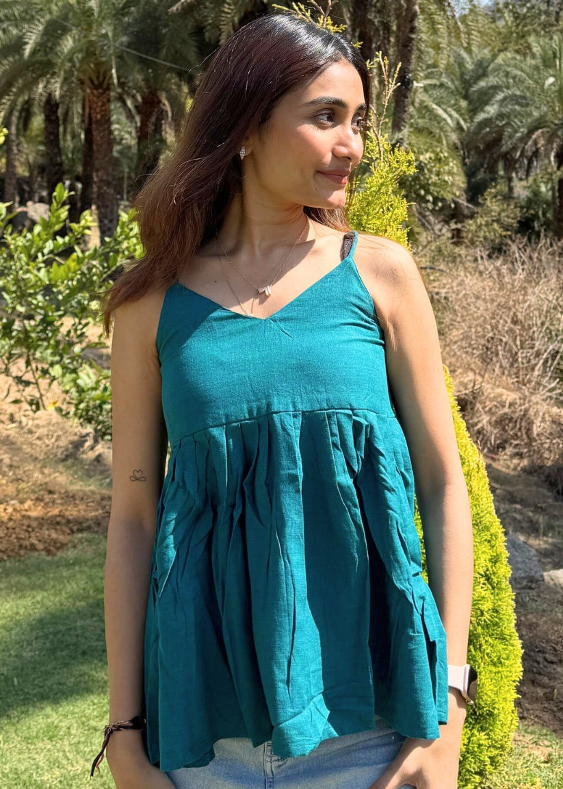 Solid Teal Colour Styled Back Top