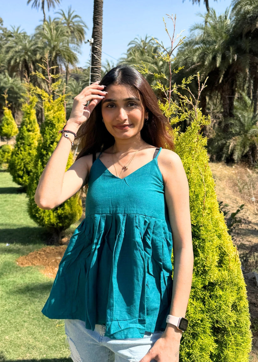 Solid Teal Colour Styled Back Top