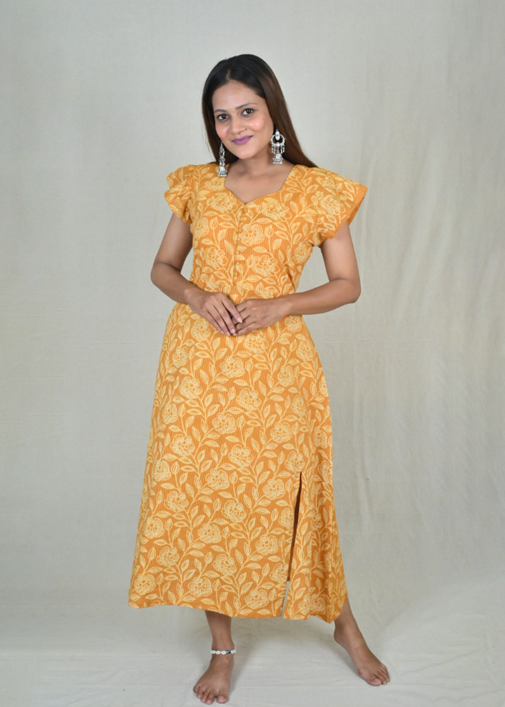 Hand Block Print Fit & Flare Dress With Side Slit