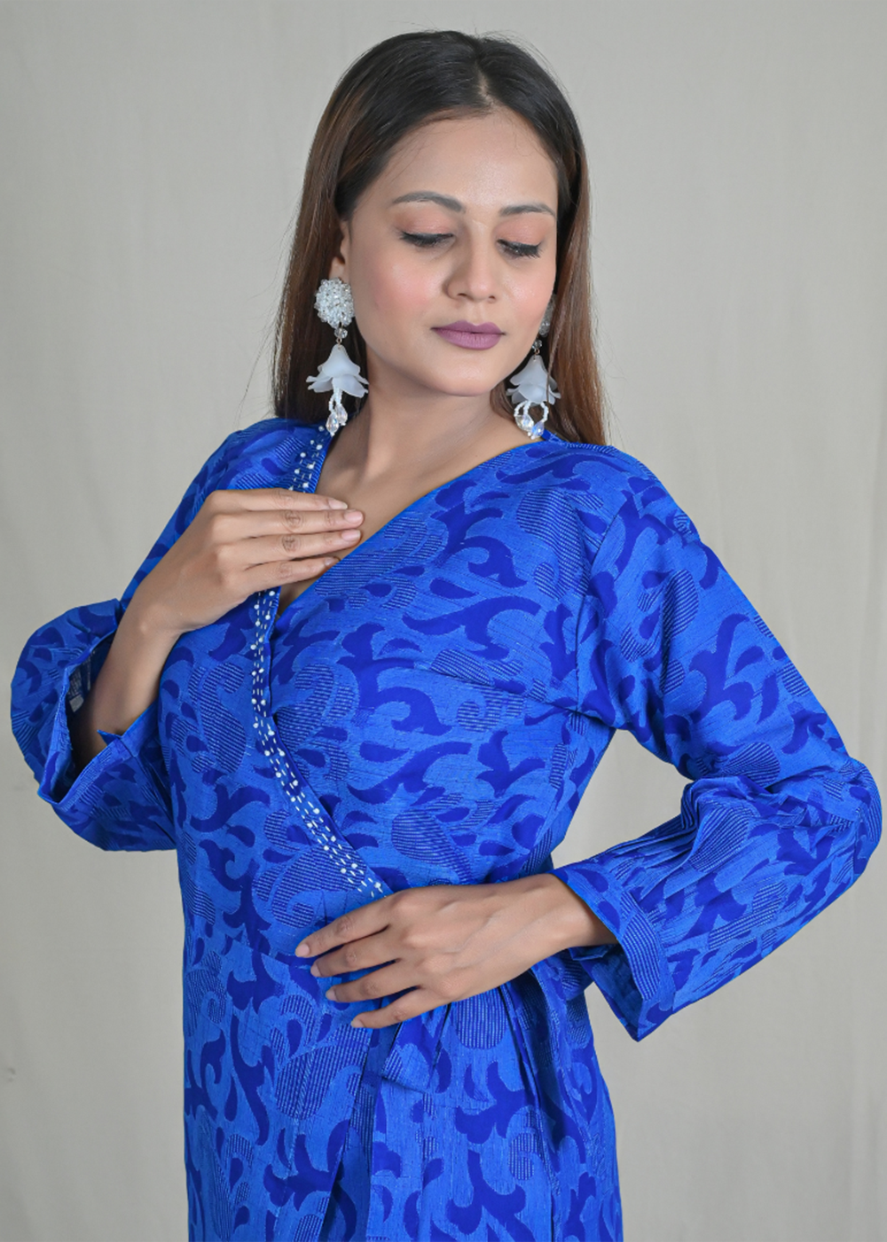 Wrap Dress with Side Slits And Hand Embroidery