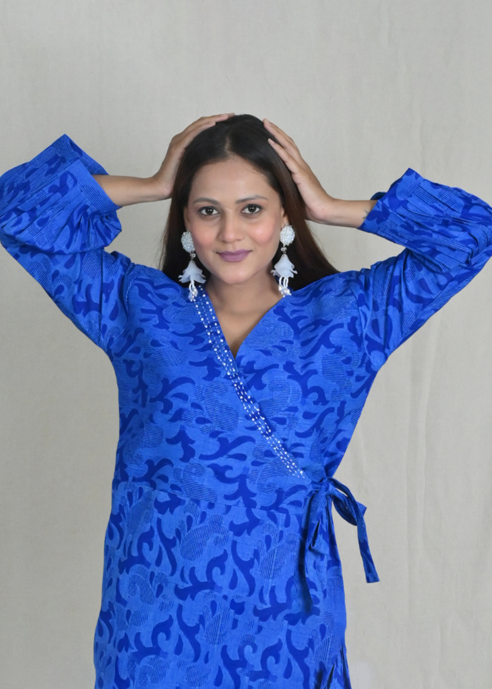 Wrap Dress with Side Slits And Hand Embroidery