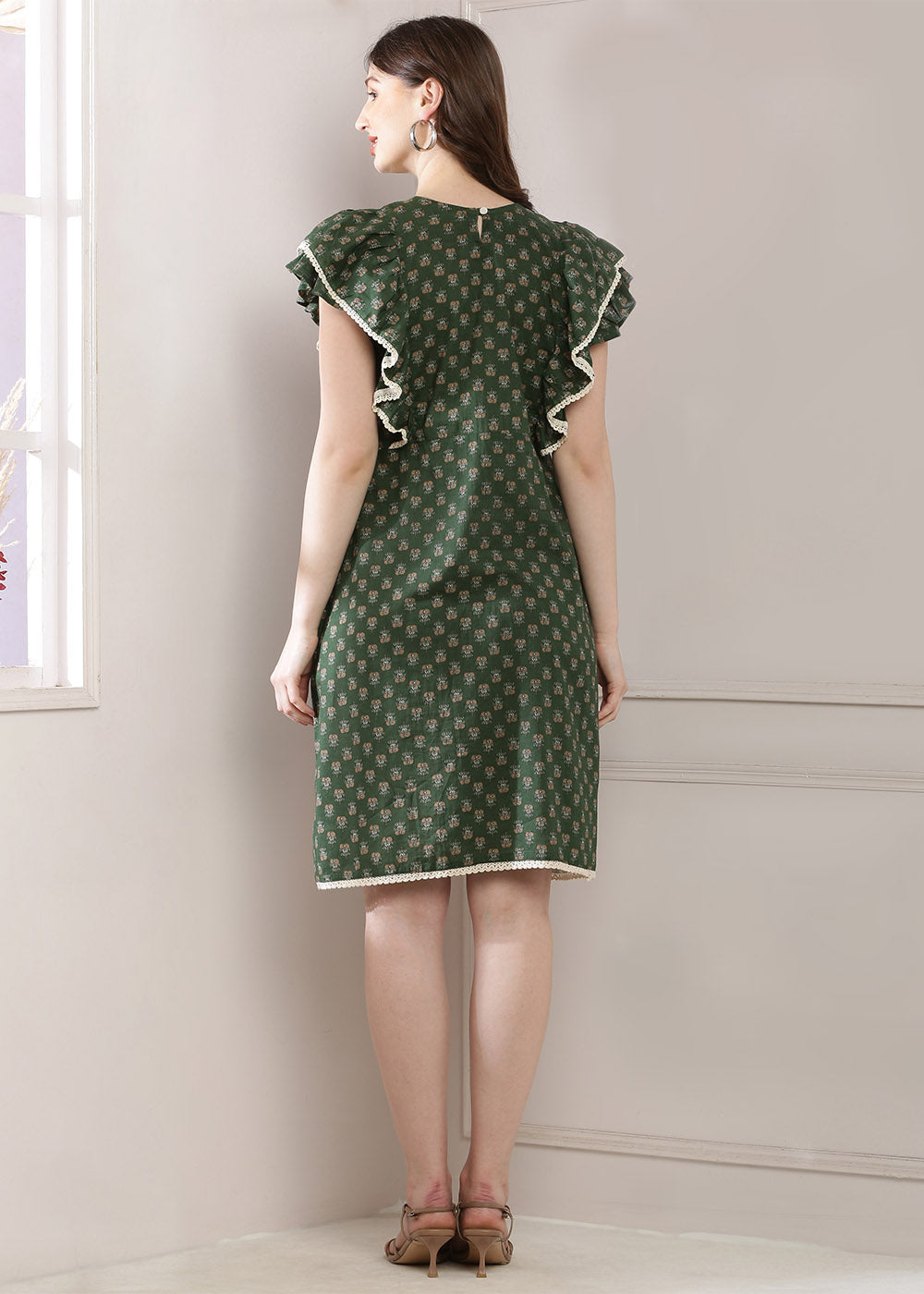 A-Line Dress In A Stunning Olive Green Print