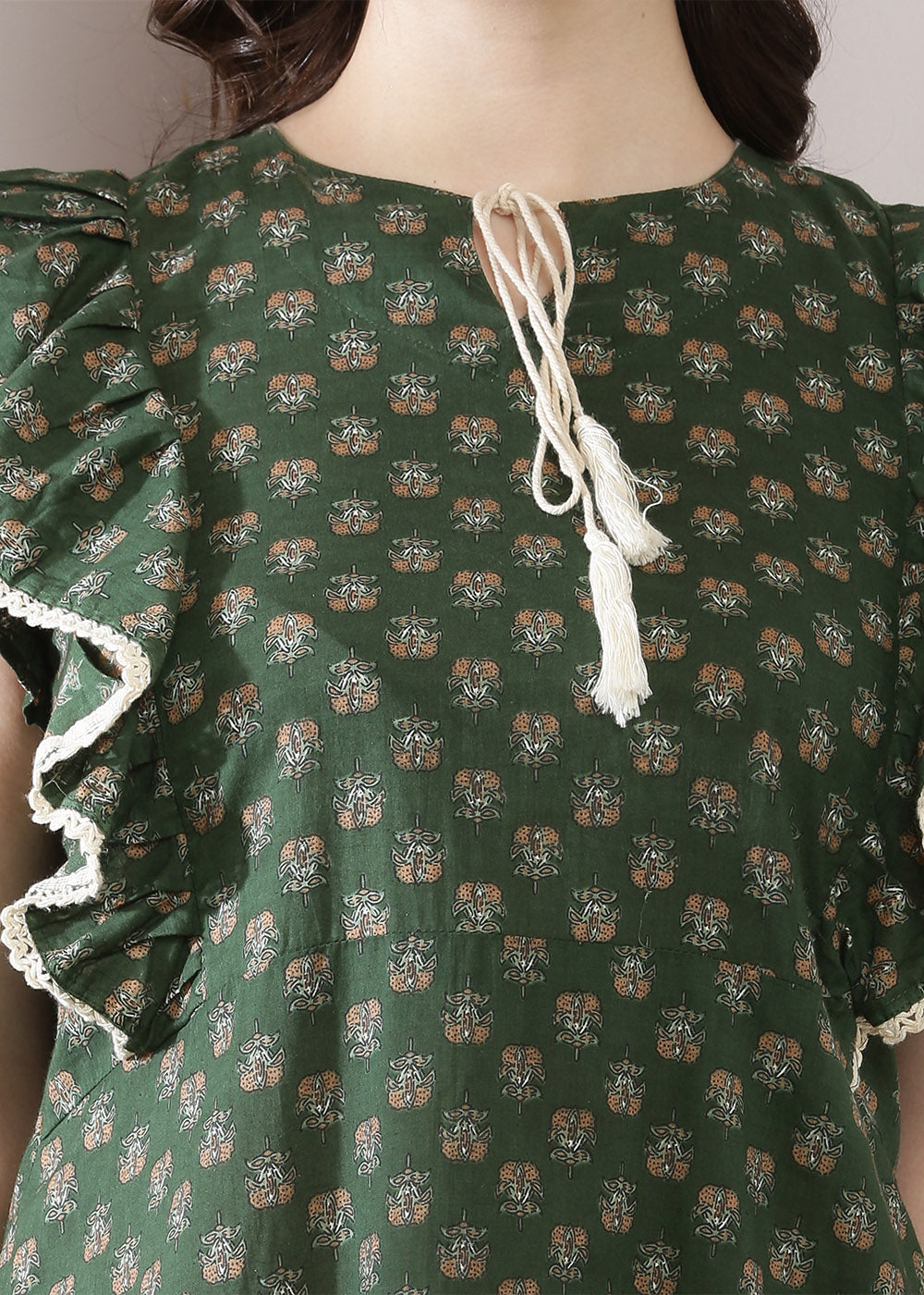 A-Line Dress In A Stunning Olive Green Print