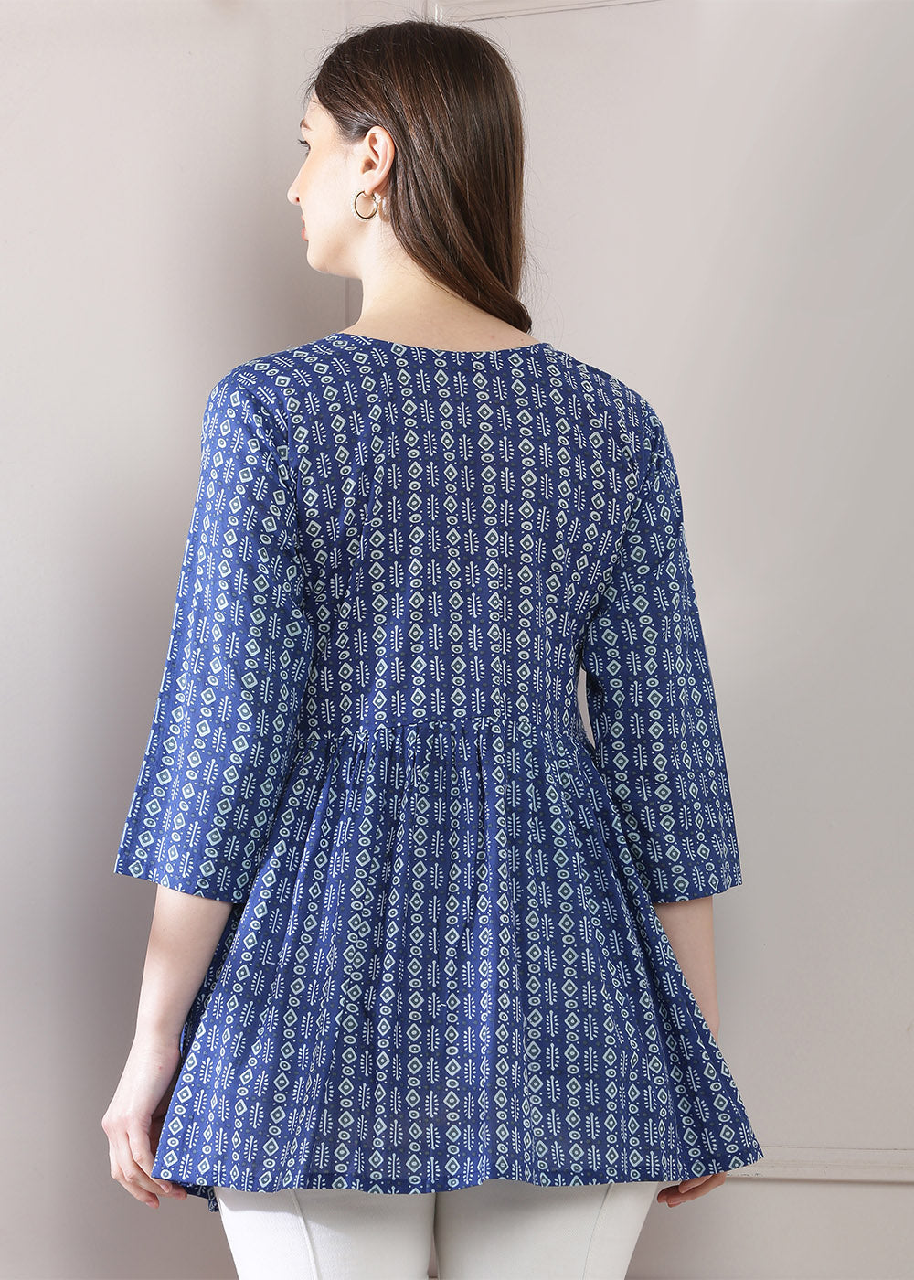 Blue Top With Gathered Detail
