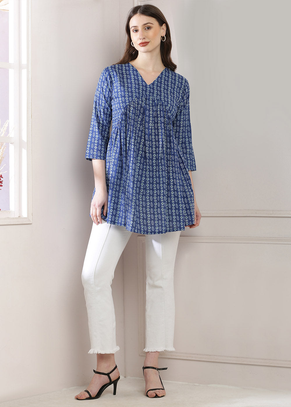 Blue Top With Gathered Detail