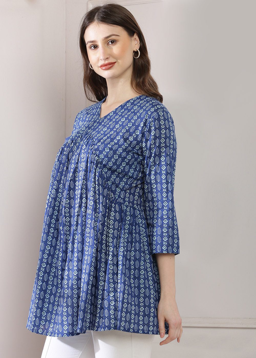Blue Top With Gathered Detail