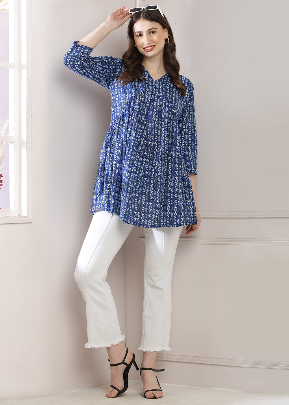 Blue Top With Gathered Detail