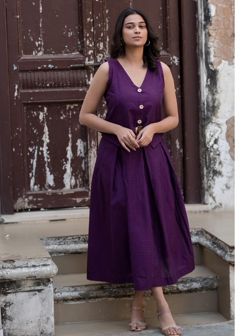 Sleeveless Vest and High-Waisted Box Pleated Midi Skirt Set