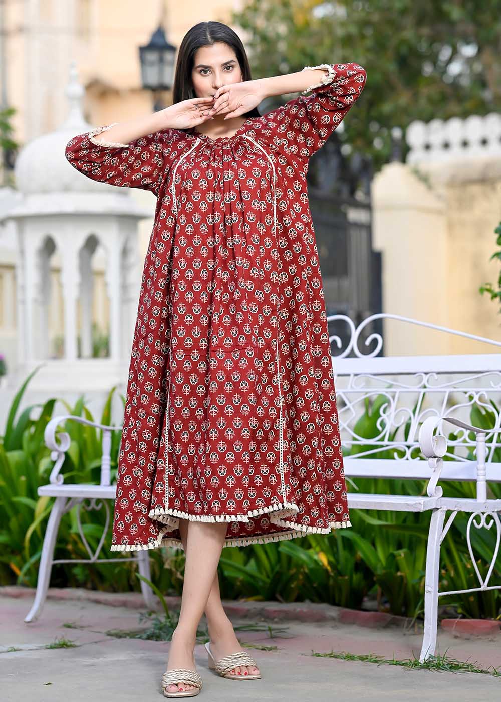 Enamour Maroon Dress With Pocket