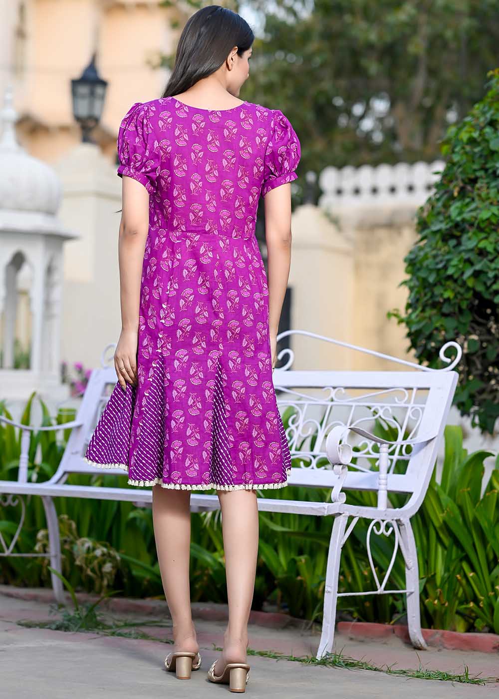 Godet Dress With Stylish Yoke Design