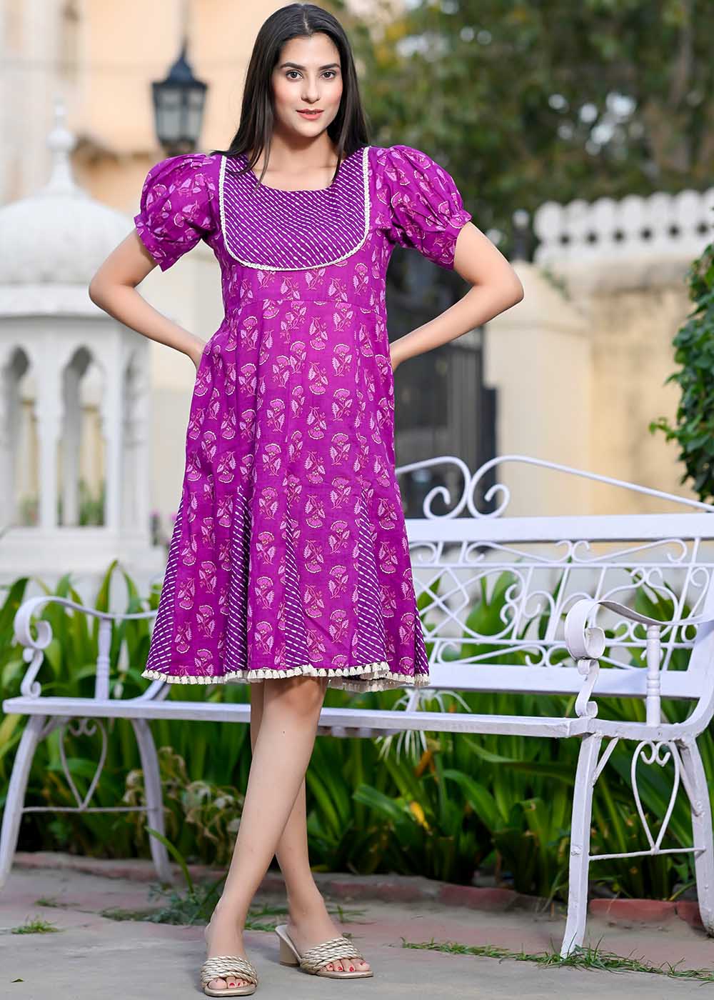 Godet Dress With Stylish Yoke Design