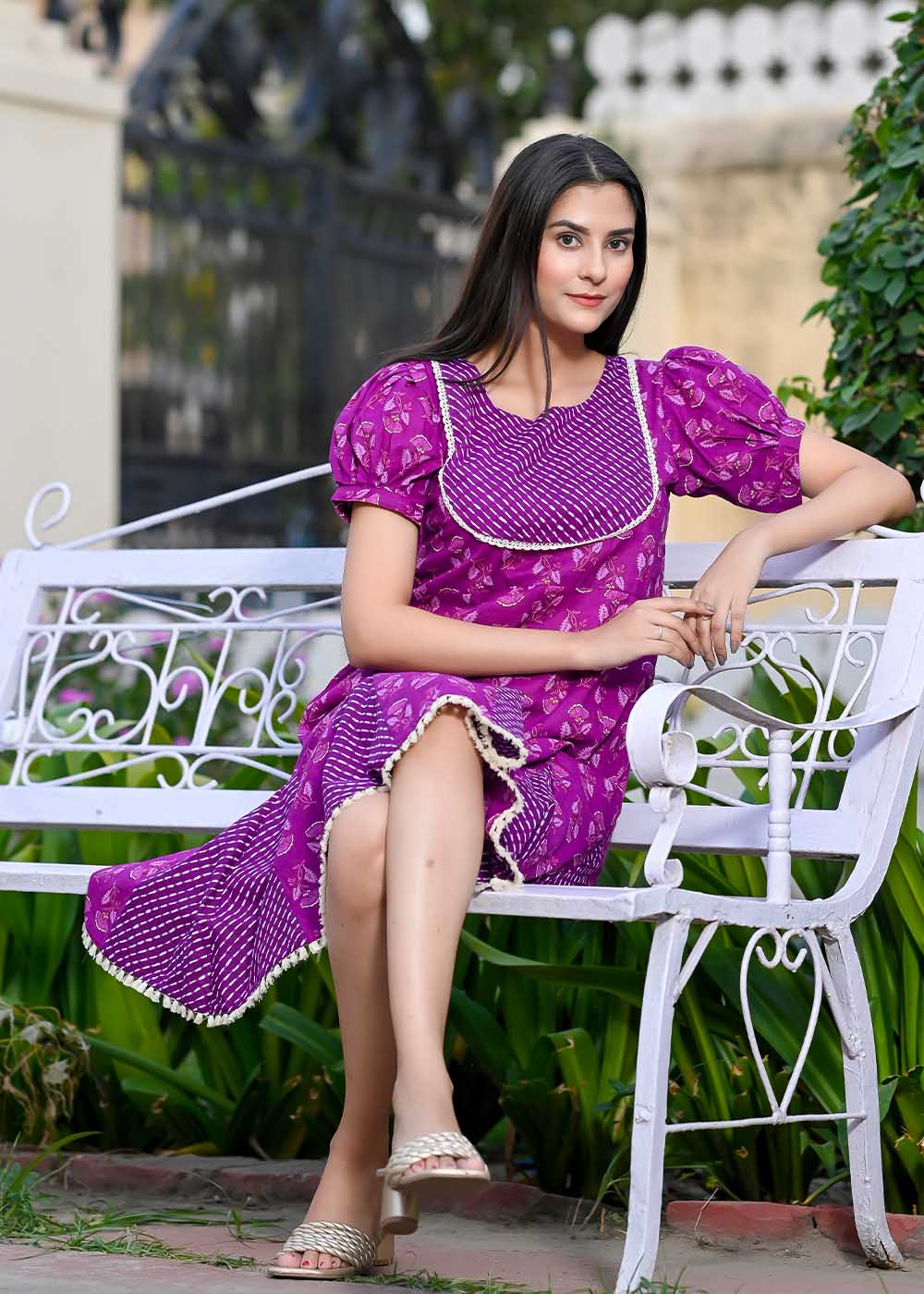 Godet Dress With Stylish Yoke Design
