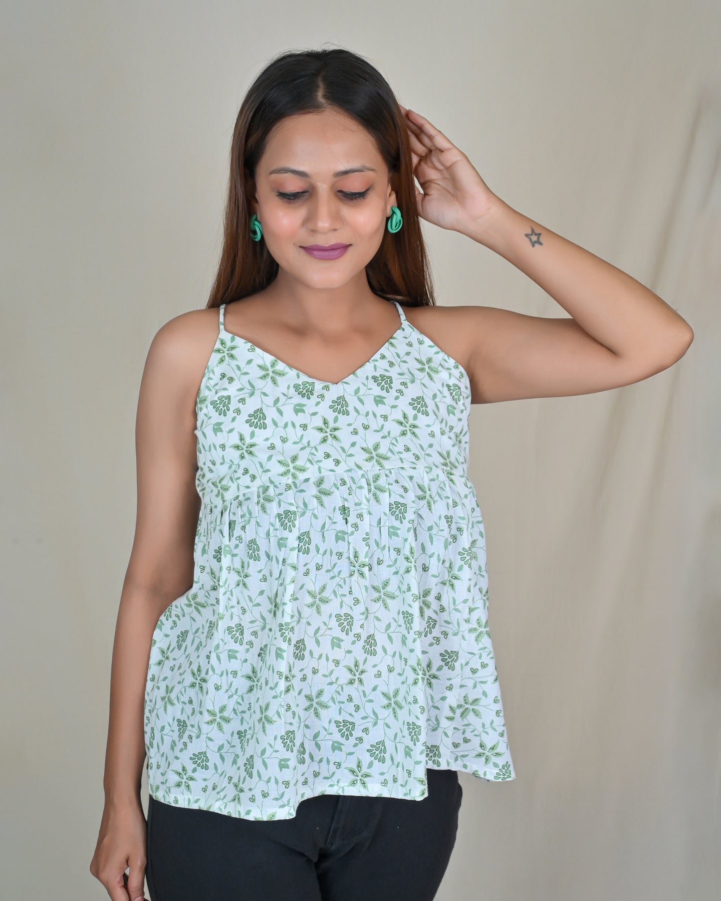 Noodle Strap Top With Stylish Back Design