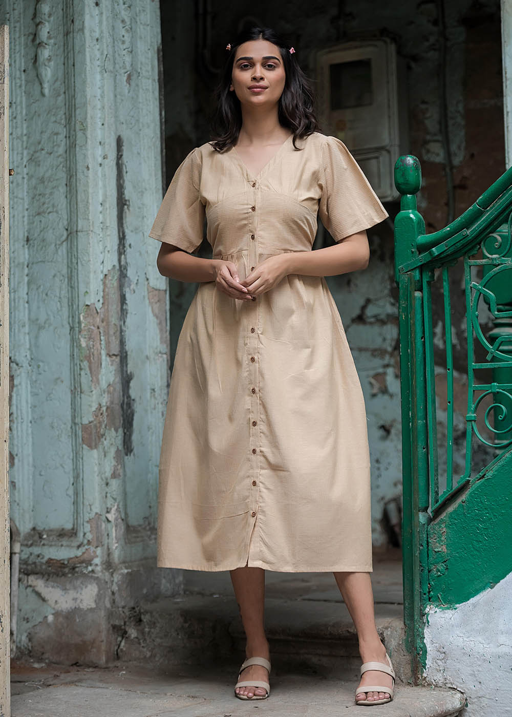 A-Line Dress With A Corset Design With Belt & Pocket