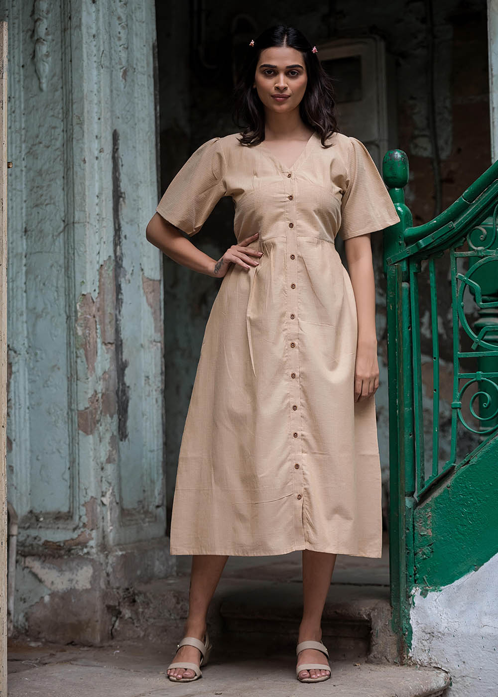A-Line Dress With A Corset Design With Belt & Pocket