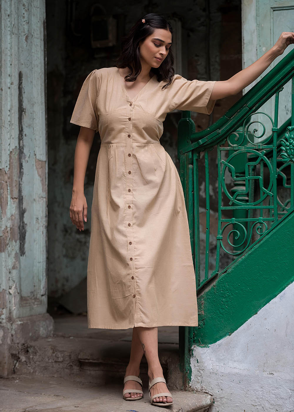 A-Line Dress With A Corset Design With Belt & Pocket