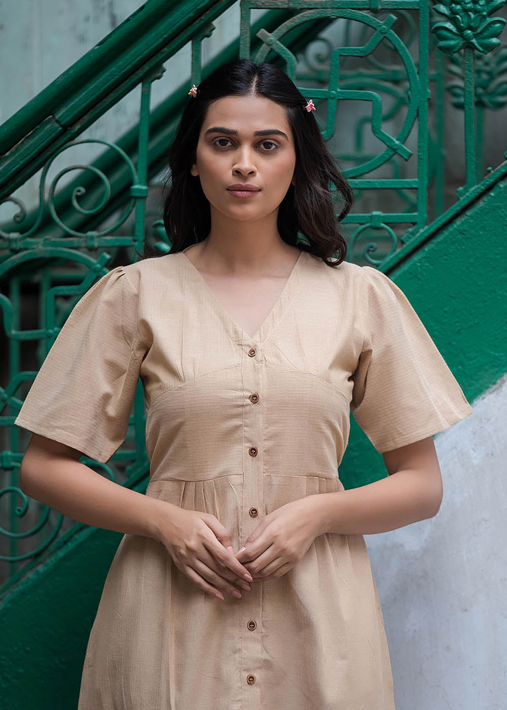 A-Line Dress With A Corset Design With Belt & Pocket