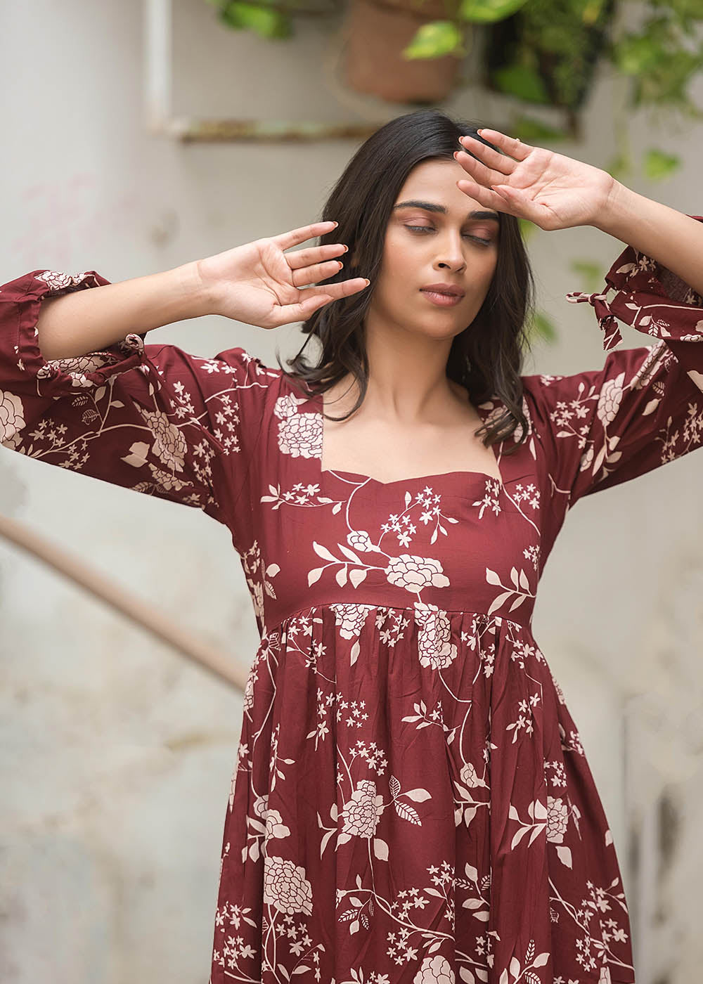Stylish Maroon Dress With Deep Neckline