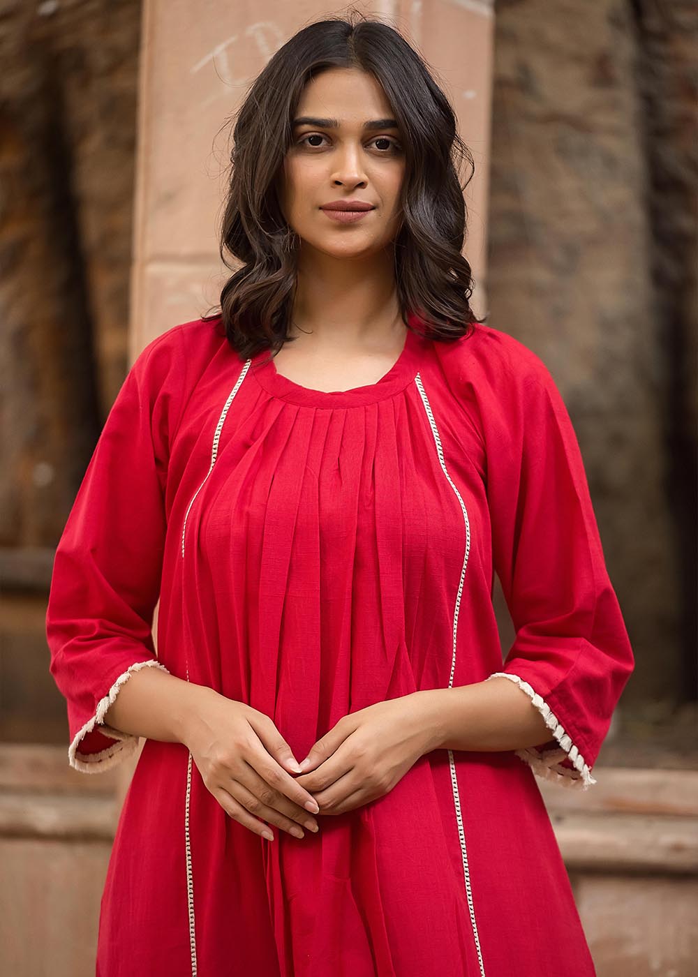 Crew Neck A-Line Gather Dress