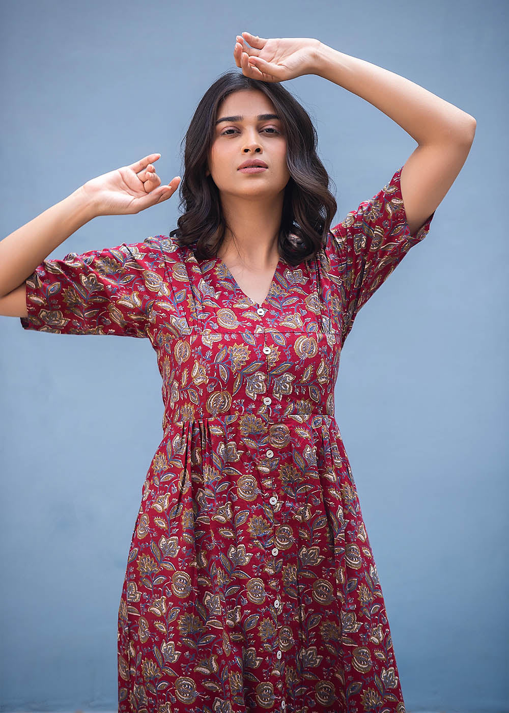 A-Line Maroon Printed Dress