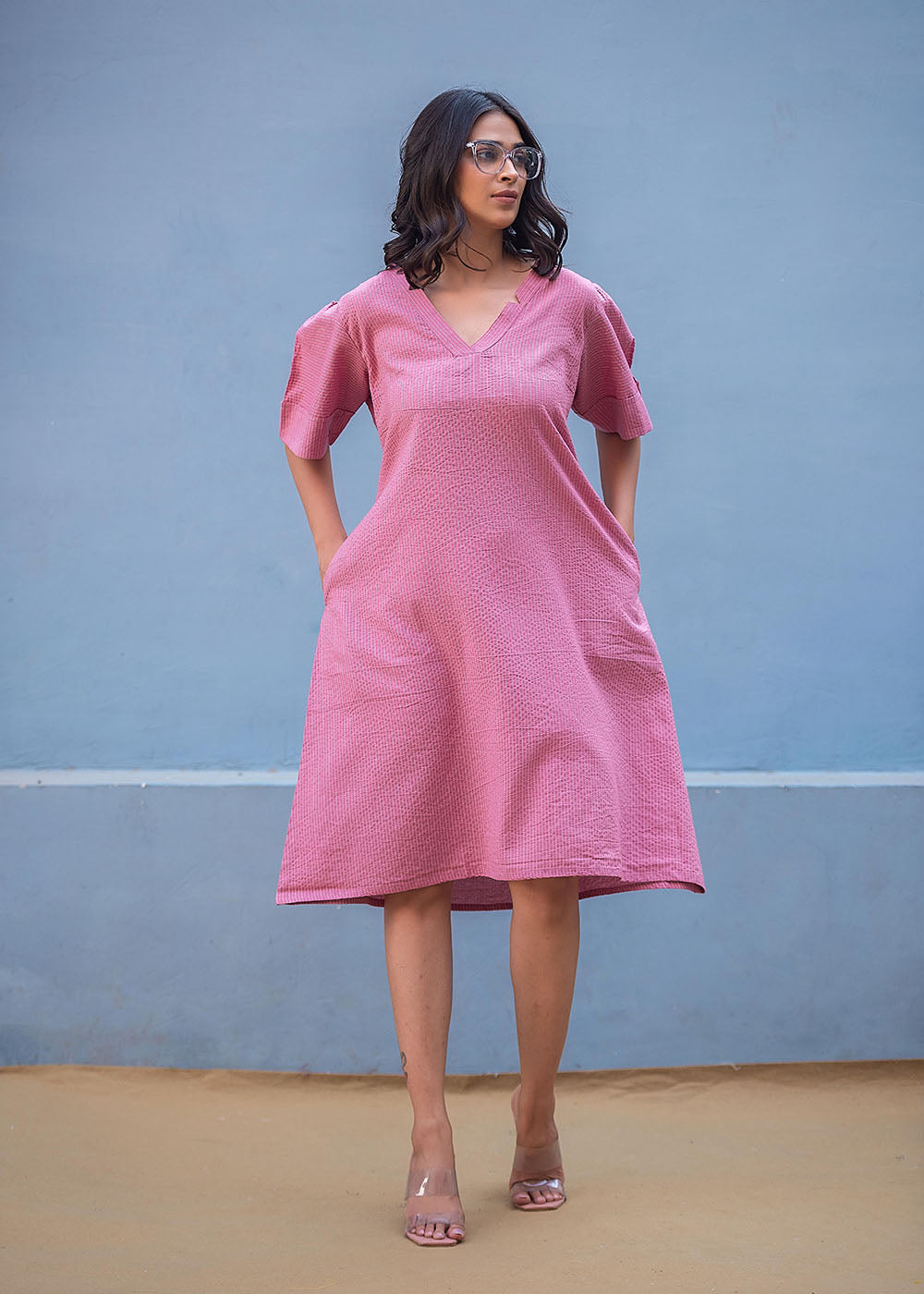 fitted lace wedding dress Loose Satin Pink Dress – VELVET CLOTHING CO main image 0