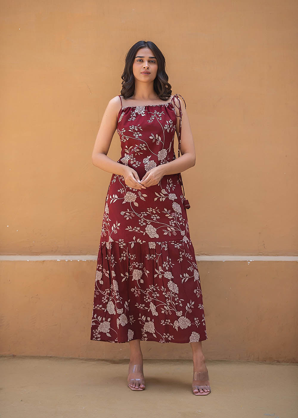 Maroon Drawstring Dress