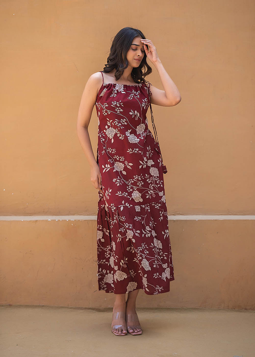 Maroon Drawstring Dress