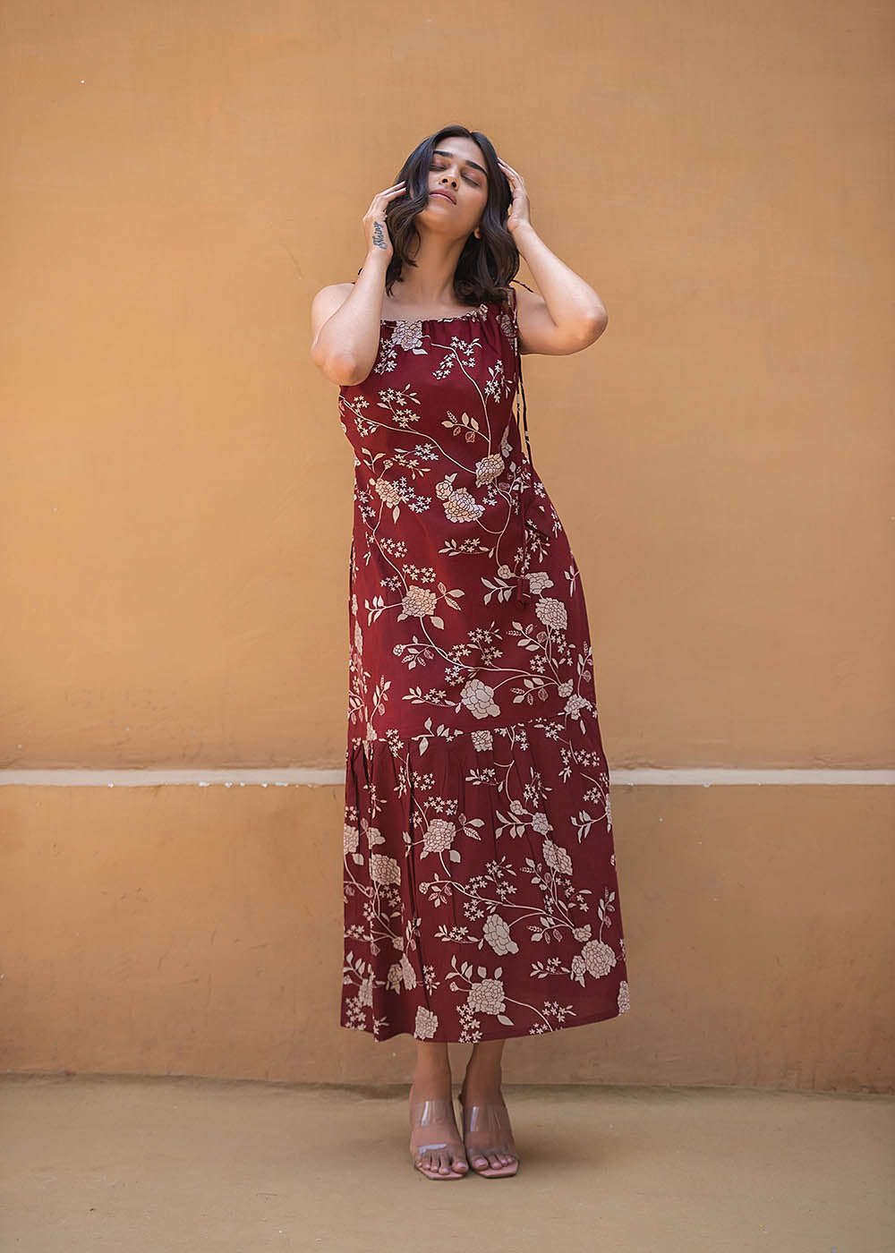 Maroon Drawstring Dress