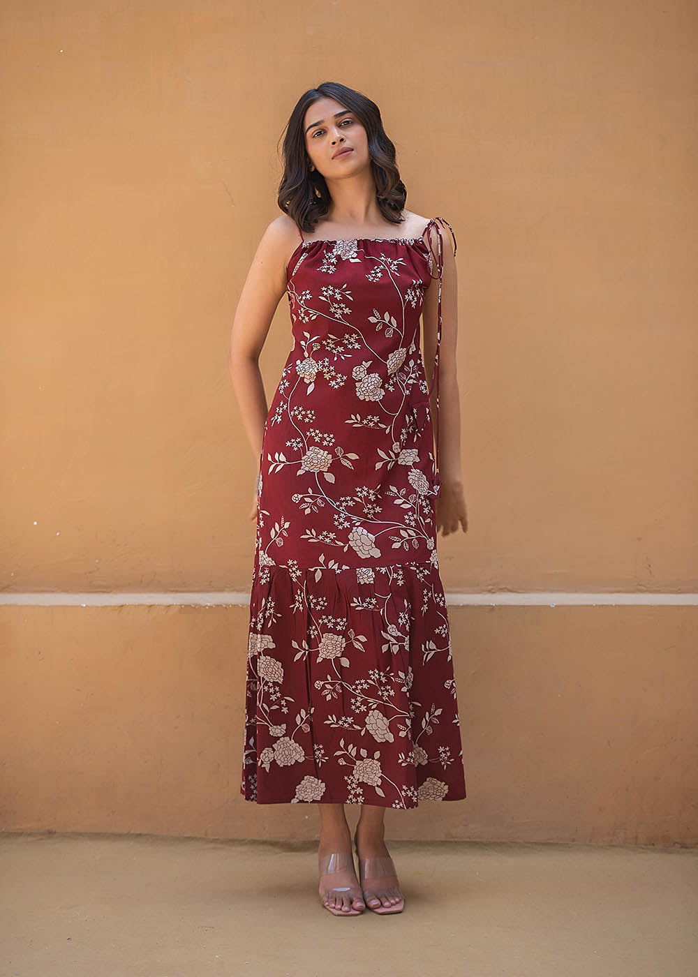 Maroon Drawstring Dress