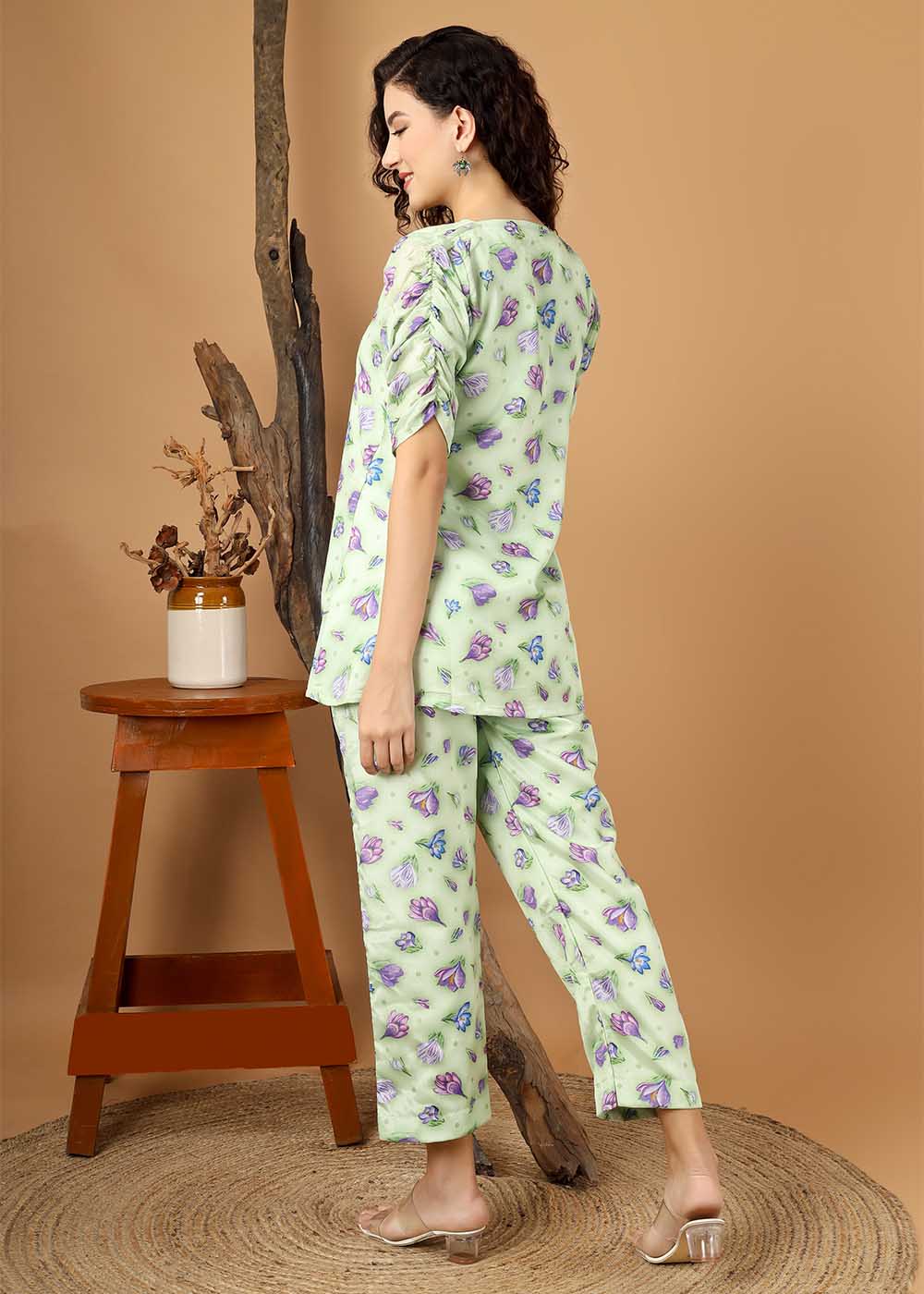 Green Digital Printed Co-Ords Set With Stylish Sleeve