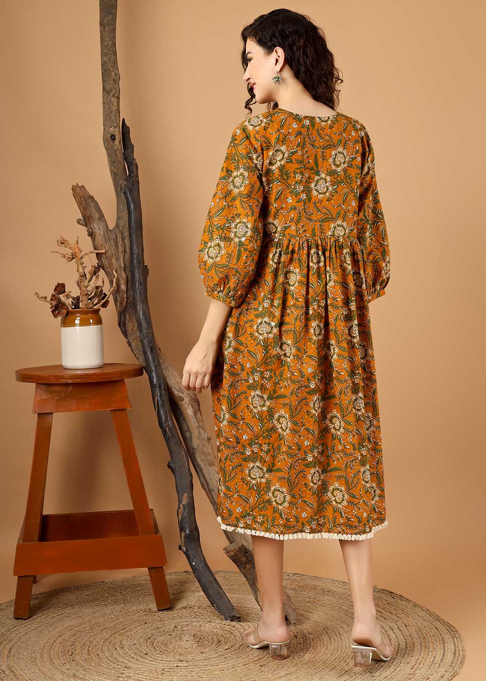 V Neckline Gathered Dress