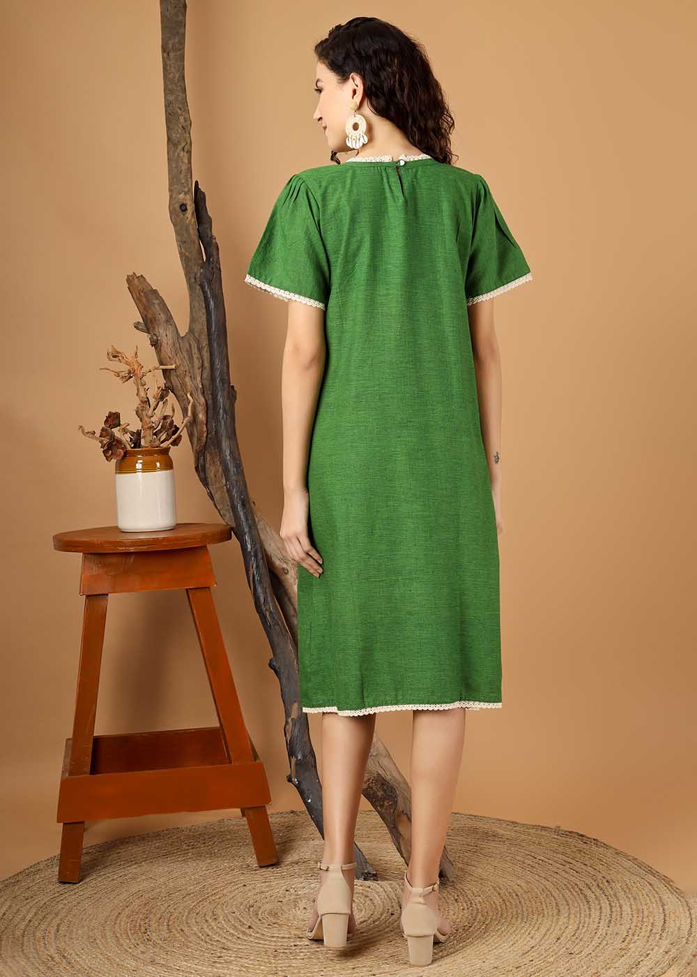 Lace Panel Puff Sleeve Dress
