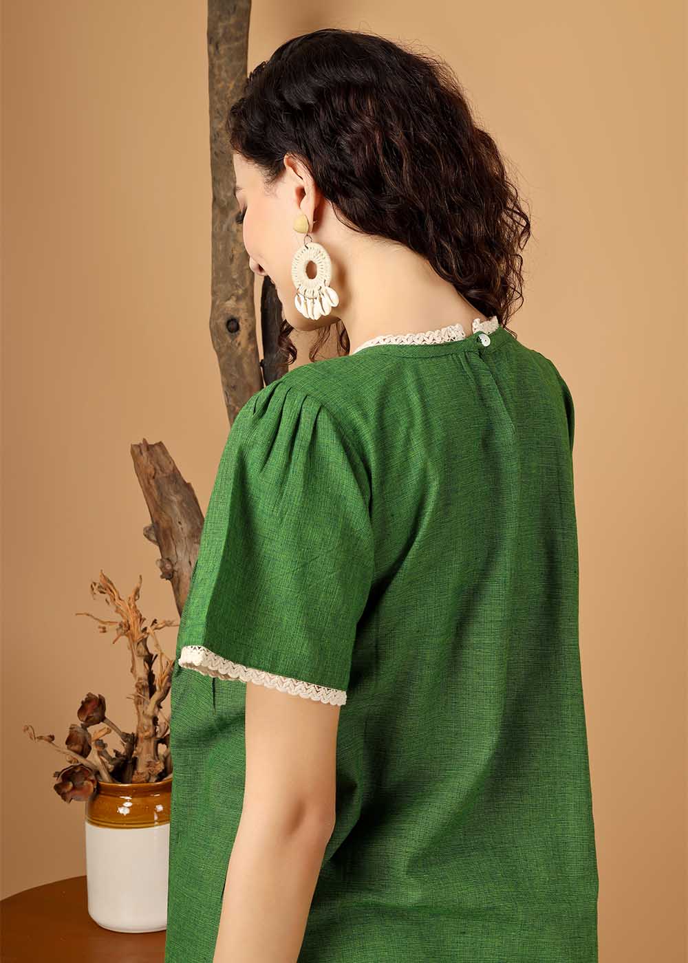 Lace Panel Puff Sleeve Dress