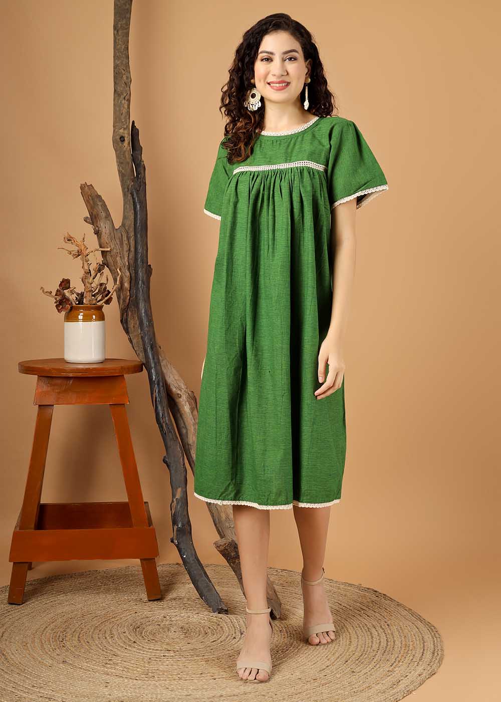 Lace Panel Puff Sleeve Dress