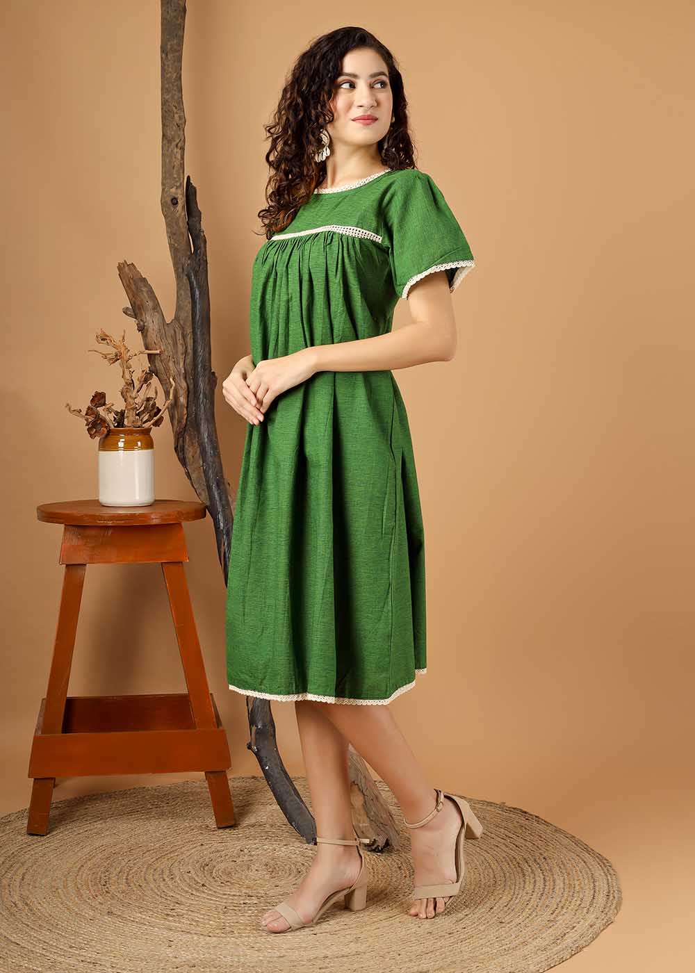 Lace Panel Puff Sleeve Dress