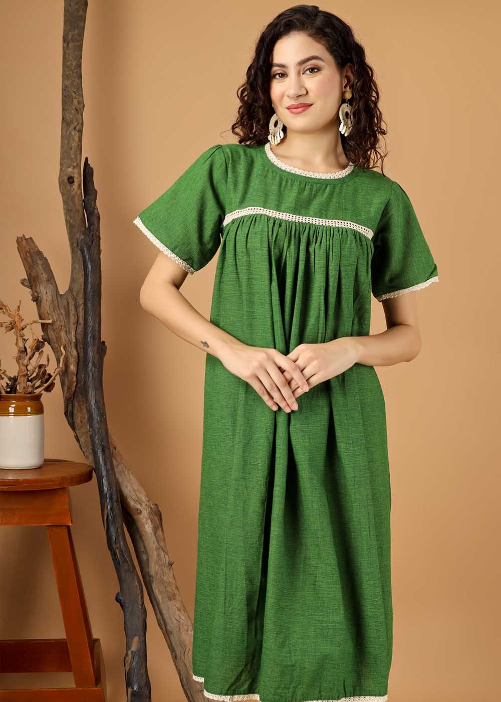 Lace Panel Puff Sleeve Dress