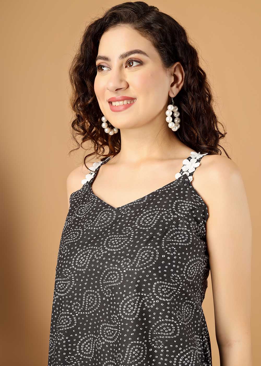 Beautiful Bandhej print Spaghetti Dress With Pocket