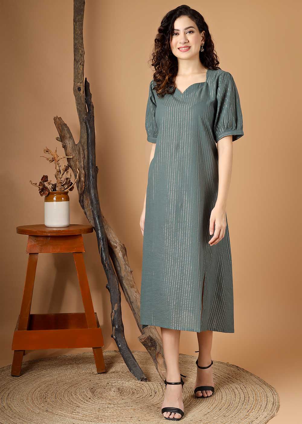 Jamdani Zari Dress With Front Slit
