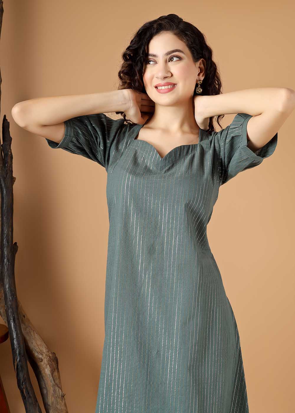 Jamdani Zari Dress With Front Slit