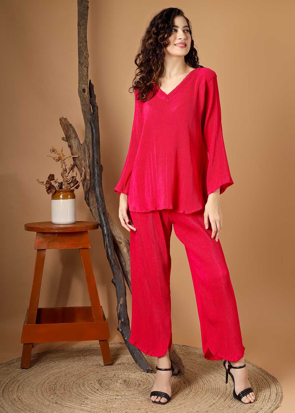 Pink Pleated Co-Ords Set