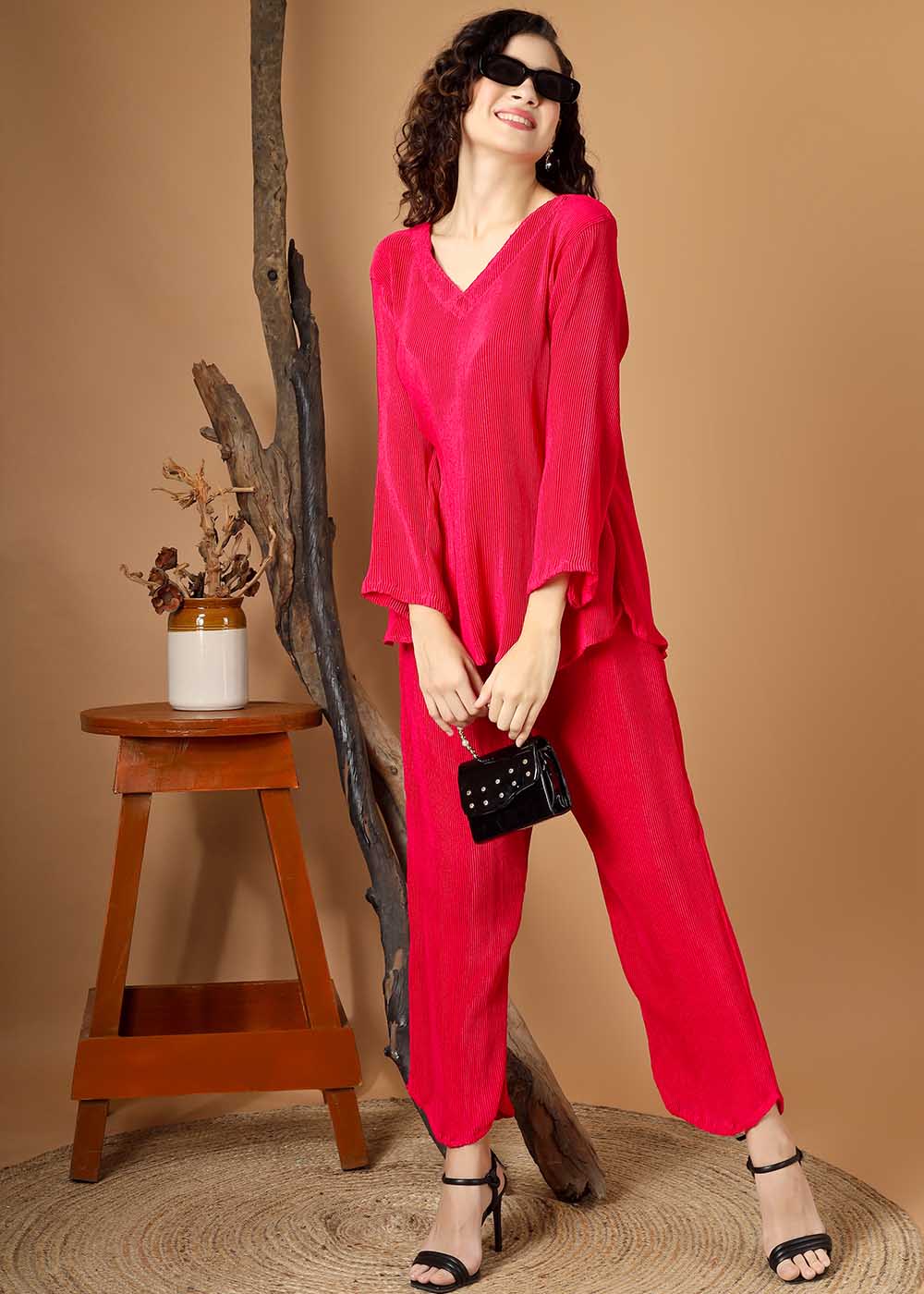 Pink Pleated Co-Ords Set