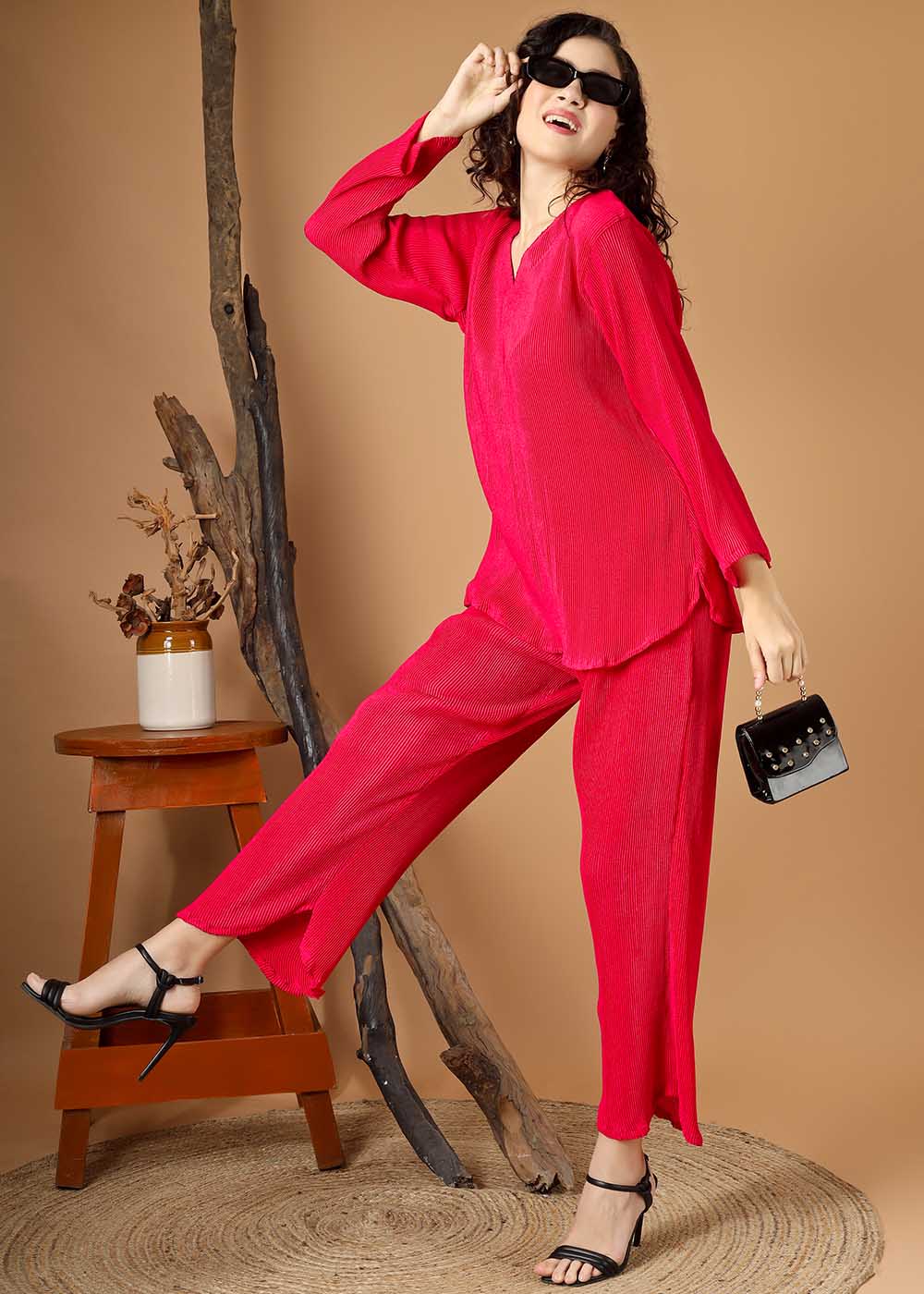 Pink Pleated Co-Ords Set